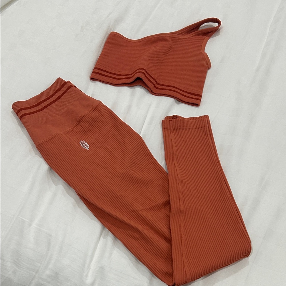 Rust Orange Ribbed Activewear Set